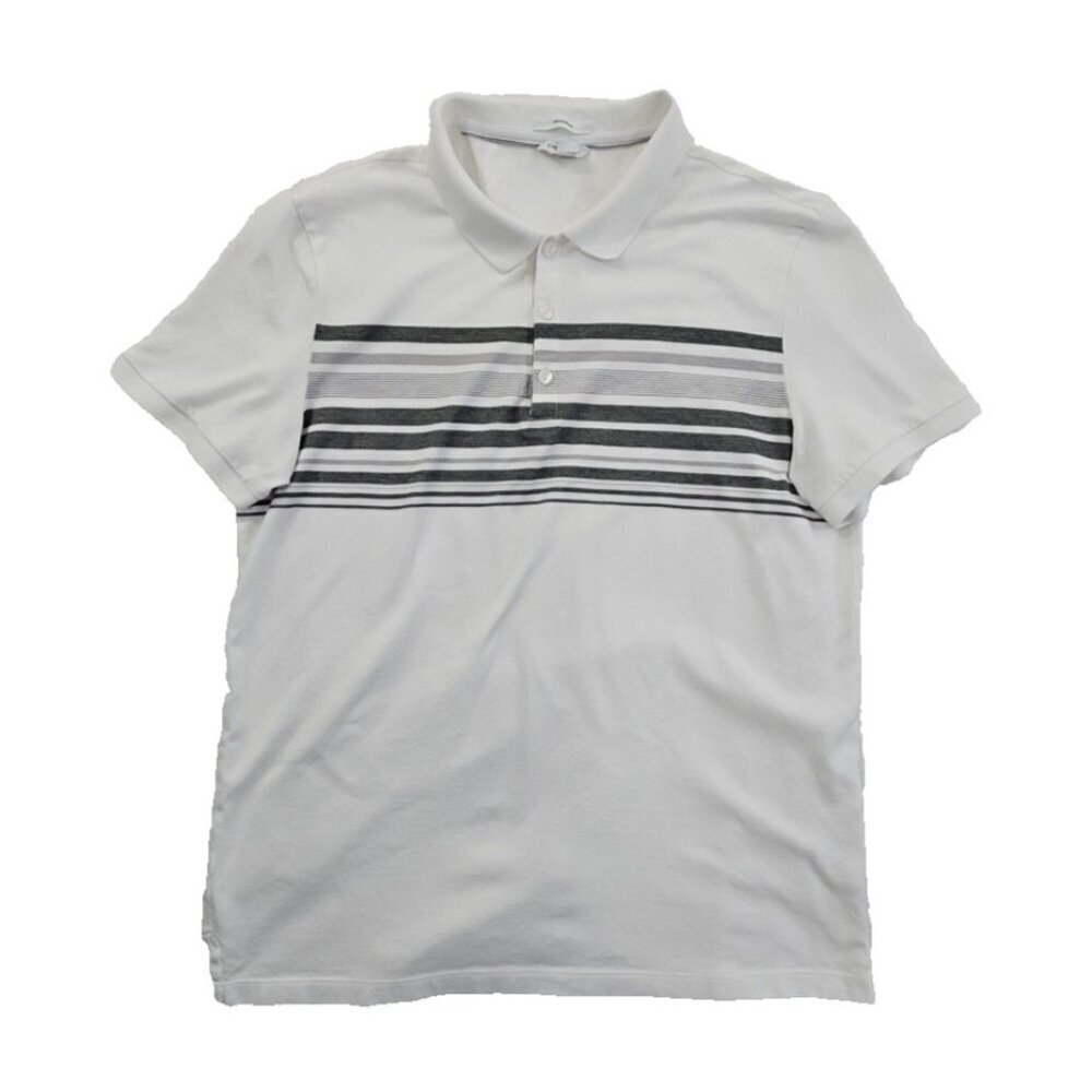 Calvin Klein Mercerized Slim Fit‎ Men's Medium Polo Tennis Golf Shirt White Grey